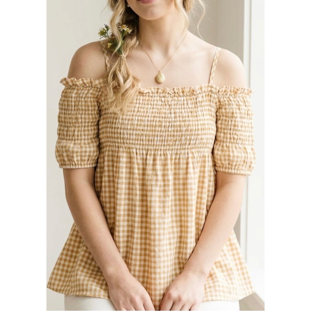 Easel Los Angeles Off The Shoulder Gingham Top
